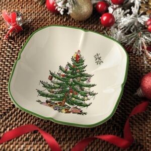 Spode Christmas Tree Sculpted Square Dish, Trinket Dish, Candy Dish
